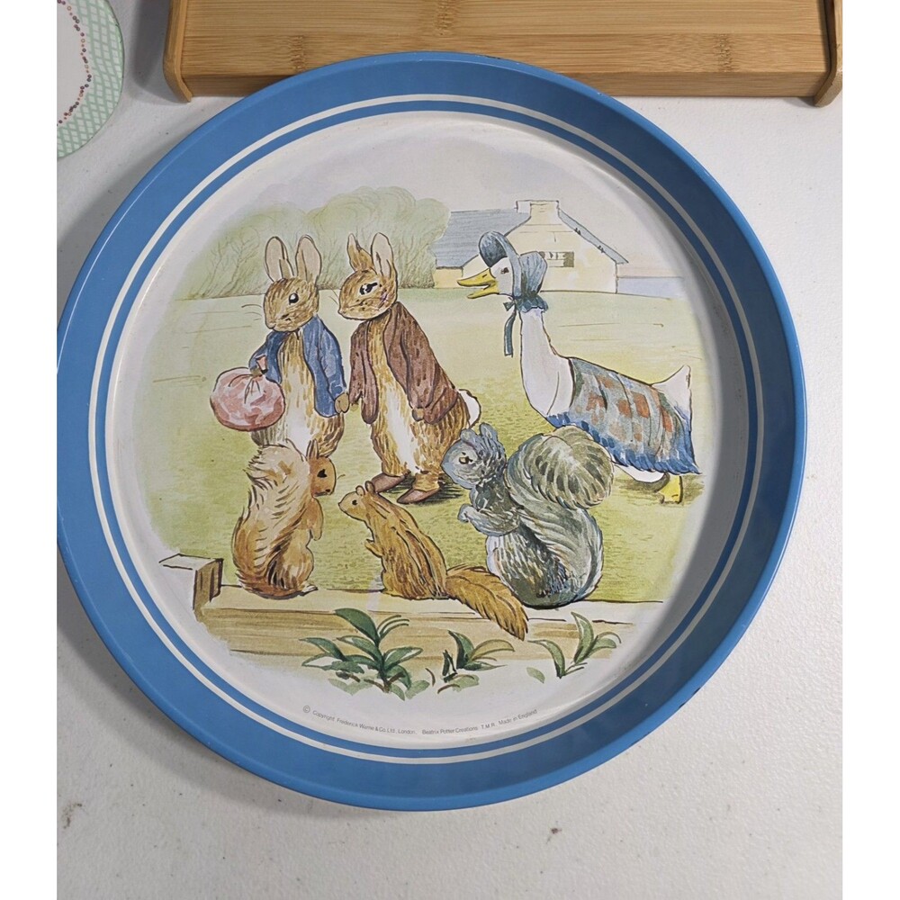 Vintage Beatrix Potter Peter Rabbit Jemima Paddle Duck Metal Tray England 12"